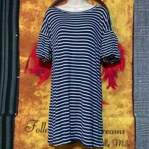 ROLLA COSTER-women’s navy blue/white stripe rayon blend short sleeve shirt dress